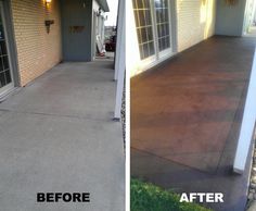 before and after photos of a concrete driveway