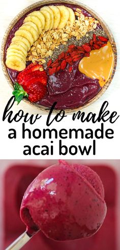 Follow this recipe and learn how to make a homemade acai bowl. This acai bowl recipe, made within a few minutes, loaded with superfoods, easy to make, and absolutely delicious!