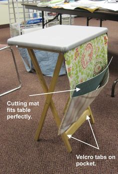 a folding table and chair with instructions on how to fold the seat back in an office