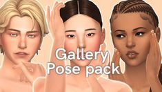 three female avatars with the words gallery pose pack