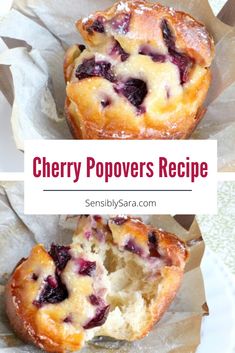 cherry popovers recipe with text overlay