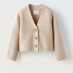 V-Neck Knit Cardigan With Long Sleeves. Front Button Closure. Zara Zara Cardigan, Skirt With Elastic Waistband, Textured Cardigan, Zara Shirt, Beige Cardigan, Simple Trendy Outfits, Knit Skirt, New Outfits, Kids Shirts