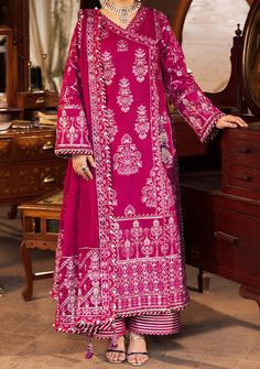 Asim Jofa Pakistani Luxury Paper Cotton Angrakha - db25865 Angrakha Kurti Designs Latest, Pink Long Sleeve Traditional Wear With Naqshi, Pink Long Sleeve Kurta With Naqshi, Angrakha Style Kurti Cotton, Angrakha Style Kurti Straight, Angrakha Suit, Angrakha Style Kurti, Suits Design Latest, Cotton Suit Designs