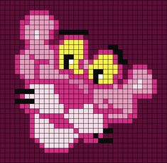 A pixel art template of the Pink Panther's face. Face Pixel Art, Entertainment, Pink, Art