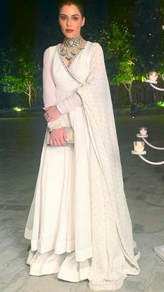 Off White Indian Suits, White Anarkali Wedding Dress, 2023 Indian Fashion Trends, White Angrakha Anarkali, White Angrakha, Angrakha Anarkali, Chikankari Anarkali, Gown Party Wear