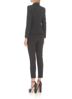 96% Polyester, 4% Elastane Lining:, 100% Polyester Fall Fitted Pantsuit With Structured Boning, Elegant Long Sleeve Fall Pantsuit, Elegant Long Sleeve Pantsuit For Fall, Elegant Spring Blazer With Concealed Front Fastening, Chic Fitted Suit With Concealed Placket, Fitted Outerwear With Structured Shoulders For Business Casual, Fitted Long Sleeve Blazer With Concealed Fastening, Luxury Long Sleeve Fall Pantsuit, Luxury Long Sleeve Pantsuit For Fall