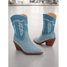 Category:Boots; Upper Materials:Denim; Embellishment:Rhinestone; Season:Spring,Summer,Fall,Winter; Heel Type:Block Heel; Gender:Women's; Size Suggestion:standard size, select your usual size; Toe Shape:Pointed Toe; Type:Booties Ankle Boots; Style:Fashion; Outsole Materials:Foam Rubber; Occasion:Party; Closure Type:Zipper; Listing Date:09/03/2024; Production mode:External procurement; 2024 Trends:Cowboy Boots; Size chart date source:Provided by Supplier.; Heel Height(inch):1.96 Western Boots With Rhinestones For Spring, Summer Boots With Rhinestones And Round Toe, Western Spring Boots With Rhinestone Rivets, Western Boots With Rhinestone Rivets For Spring, Spring Western Boots With Rhinestone Rivets, Western Style Boots With Rhinestone Rivets For Spring, Spring Boots With Rhinestone Fringe, Spring Blue Boots With Rhinestones, Blue Rhinestone Boots For Spring