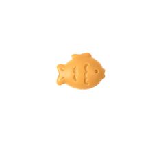 a yellow cookie shaped like a fish on a white background