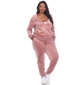 An all-time favorite in the softest velour with famous fitted style. Tracksuit Set includes a zip up hoodie and sweatpant, 2 front half-kangaroo pockets, ribbed cuff and a full zip closure. Perfect for exercise, gym, workout, jogging, indoor or outdoor sports, daily wear. Get ready for your big day with Dia & Co's wide variety of plus size Wedding Day of Clothing. With plus size robes, plus size tees, and plus size bottoms, you'll be prepared for the big day! White Mark 2 Piece Velour Track Suit Pink Velour Tracksuit, Plus Size Robes, Velour Tracksuit, Plus Size Tees, Joggers Outfit, Exercise Gym, Activewear Sets, Loungewear Women, Tracksuit Set