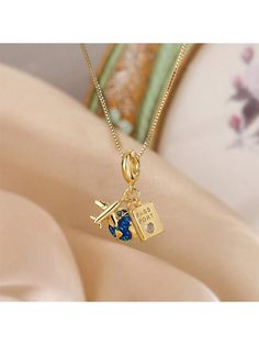 Collar  Copper Alloy   Embellished   Women Fashion Jewelry Small Airplanes, Passport Travel, Travel Theme, Women Pendant, Travel Themes, Travel Jewelry