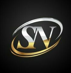 the s v logo is shown in gold and silver on a black background with an oval shape