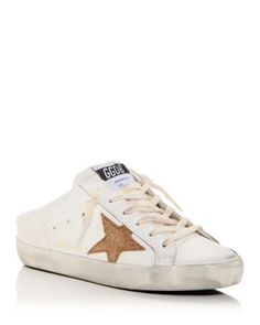 Golden Goose Women's Super-Star Sabot Mule Sneakers Mule Sneakers, Glitter Stars, Super Star, Golden Goose, Sneakers White, Mule, Patch Logo, Leather Upper, Shoes Sneakers