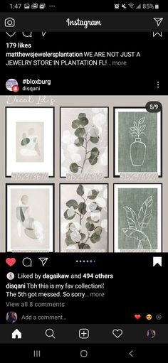 the instagram page on instagram com shows images of flowers, leaves and vases