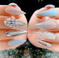 Luxurious Nails, Bridal Nails Wedding, Sassy Nails, Nails Wedding, I Love Nails, Silver Nails, Bridal Nails, Fancy Nails