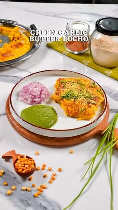 some food is sitting on a plate and ready to be eaten with other dishes in the background