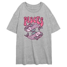 You won't need to look to the stars to predict your future… at least not if you have this stylish Zodiac-inspired Lost Gods Pisces Fish Art Symbol Juniors' Oversized Graphic T-Shirt on your side! Everything is looking bright with this astrological tee that showcases the bubble text "Pisces" alongside an artistic symbol of two blue and pink fish across the front. If you're proud to belong to this Water sign, then show it off with this awesome tee today! God Clothes, Pisces Fish, Crab Art, Pink Fish, The Bubble, Graphic Apparel, Junior Outfits, Fish Art, Oversized T Shirt