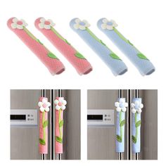 four different types of door handles with flowers on them