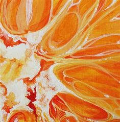 an orange and white abstract painting on canvas