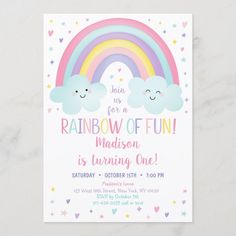 a rainbow birthday party with clouds and hearts