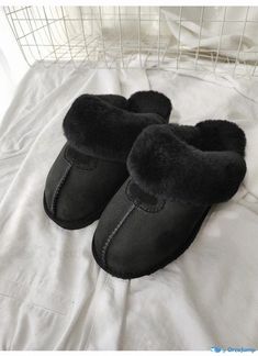 Orcajump - Sheepskin and Fur Integrated Slippers with Thick Non-Slip Soles, Winter Warmth and Home Comfort Sheep Wool Slippers Black Indoor Slip-on Slippers, Black Slip-on Slippers For Indoor, Winter Flat Slippers With Faux Fur Lining, Flat Slippers With Faux Fur Lining For Winter, Comfortable Solid Color Closed Toe Slippers, Winter Suede Slippers With Cushioned Footbed, Non-slip Slip-on Slippers With Round Toe, Black Slip-on Synthetic Slippers, Black Synthetic Slip-on Slippers