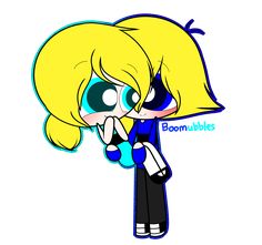 an image of a cartoon character with blue eyes and blonde hair, wearing black pants