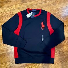 Nwt Polo Ralph Lauren Cookie Pullover Sweatshirt Sz M Crest Popover Big Pony Red Crew Neck Top With Ribbed Cuffs, Navy Long Sleeve Tops With Ribbed Cuffs, Navy Long Sleeve Top With Ribbed Cuffs, Red Long Sleeve Tops With Ribbed Cuffs, Ralph Lauren Shirt, Pullover Sweatshirt, New Outfits, Polo Ralph, Mens Polo