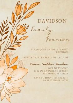 a wedding card with flowers and leaves on it