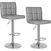 two grey leatherette bar stools with chrome steel base