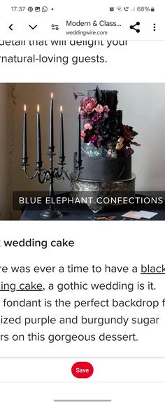 a wedding cake with candles and flowers on the top is featured in an instagram