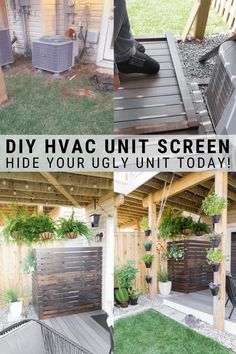 the diy hvacc unit screen is made from pallet boards and wood