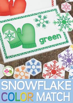 the snowflake color match game is shown with paper cut outs and glue to make it