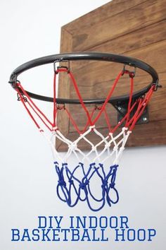 a basketball hoop with the words diy indoor basketball hoop hanging from it's side