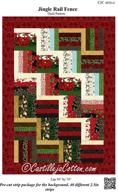 Jingle Rail Fence Quilt Pattern by Castilleja Cotton Fence Quilt Pattern, Applique Books, Rail Fence Quilt, Christmas Quilt Blocks, Lap Quilt Patterns, Cottage Quilt, Jelly Roll Quilt Patterns, Rail Fence, Jellyroll Quilts