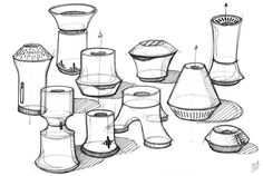 a bunch of vases are shown in this drawing