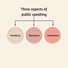 the three aspects of public speaking are shown in two circles, with words above them