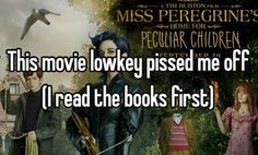 the movie poster for miss peregrine's peculiar children is shown in this image