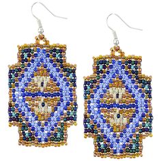 Trendy and tribal-inspired, the Mayan Pyramid Beaded Earrings make a bold statement. Perfect for pairing with summer whites or denim for a great boho look. Made by women artisans of La Casa in Guatemala. Glass beads, cotton thread, & silver-tone base metal French hook 2.5" H x 1.25" W(3.1 x 6.6 cm) Handmade in & fairly traded from Guatemala Bohemian Fair Trade Adjustable Beaded Earrings, Bohemian Adjustable Beaded Earrings, Fair Trade, Blue Handwoven Beaded Earrings For Festivals, Multicolor Woven Adjustable Beaded Earrings, Southwestern Style Earrings For Summer Festival, Adjustable Multicolor Woven Beaded Earrings, Bohemian Blue Beaded Earrings With Large Beads, Blue Bohemian Beaded Earrings With Large Beads, Bohemian Blue Beaded Earrings For Beach