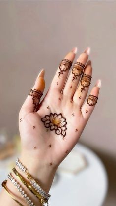 a woman's hand with henna tattoos on it