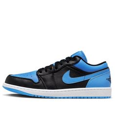 The Jordan 1 Low Black University Blue pays homage to Michael Jordan's alma mater, the University of North Carolina, with a reversed color scheme. The iconic UNC blue dominates the upper, while black leather panels provide contrast. The low-top silhouette offers comfort and style, making it perfect for both the court and everyday wear. Low Air Jordan 1, University Of North Carolina, Alma Mater, Air Jordan 1 Low, Jordan 1 Low, University Blue, The Court, Michael Jordan, Air Jordan 1