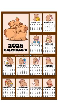 a calendar for the year 2013 with cartoon animals and food items on it, in spanish