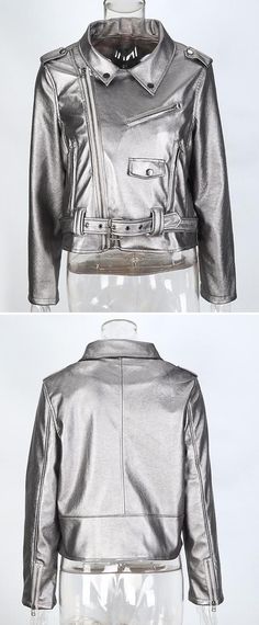 Women's Faux #Leather Short Jacket Silver Jacket, Womens Coats, Leather Short, Leather Shorts, Leather Silver, Women's Coats & Jackets, Short Jacket, Punk Fashion, Belts For Women