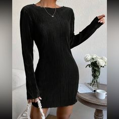 Black Fun Simple Dress Size Small Casual Black Bodycon Dress For Evening, Sleek Black Mini Dress For Winter, Chic Black Non-stretch Mini Dress, Trendy Black Button-up Mini Dress, Black Satin Mini Dress, Black A-line Stretch Mini Dress, Black Button-up Mini Dress For Daywear, Black V-neck Mini Dress With Button Closure, Front Knot Dress