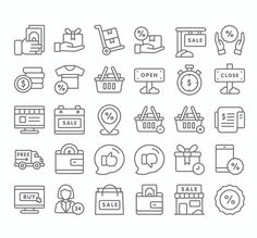 the icons for shopping and sale are shown in thin line style, with white background