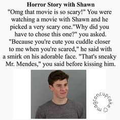 an image of a man in grey shirt with the caption'horror story with shawn '