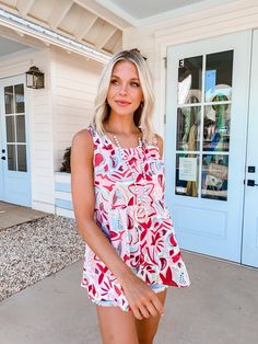 This tank is stunning! That abstract floral print is so fun and bold! It's going to look amazing with white jeans, shorts, or skirts! This babydoll tank is perfect for you and the warm summer weather! Trendy Printed Summer Tank Top, Trendy Printed Tank Top For Summer, Trendy Summer Printed Tank Top, Summer Tank Top For Day Out, Beachy White Sleeveless Tank Top, White Beachy Tank Top, Fun Sleeveless Tops For Spring, Summer Style Tank Top For Spring Vacation, Fun Sleeveless Spring Tops