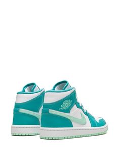 Find JORDAN Air 1 Mid Washed Teal Sneakers on Editorialist. blue/aqua green/white leather signature Swoosh logo detail signature Air Jordan Wings logo round toe front lace-up fastening logo patch at the tongue ankle-length branded insole rubber sole These styles are supplied by a premium sneaker marketplace. Stocking only the most sought-after footwear, they source and curate some of the most hard to find sneakers from around the world. Air Jordan 1 Teal, Air Jordans Teal, Jordan 1 Mid Blue Mint, Air Jordan 1 Mid Blue Mint, Turquoise Low-top Sneakers For Streetwear, Teal Sneakers, Orange Sneakers, Blue Jordans, Round Toe Sneakers