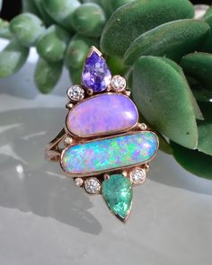 Spacey Moonflower “Celestial Guardian Ring” Featuring a Beautiful Fier – Angel Alchemy Alchemy Jewelry, Unicorn Ring, Lavender Opal, Australian Opal Ring, Extraordinary Jewelry, Handmade Angels, Rainbow Opal, Pink Spinel, Phases Of The Moon