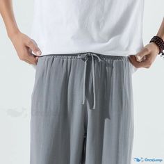 OrcaJump - Cotton Linen Casual Trousers: Retro and Fashionable Wide-legged Harem Pants Stretch Wide Leg Harem Pants For Leisure, Wide Leg Stretch Harem Pants For Leisure, Non-stretch Harem Pants With Elastic Waistband For Leisure, Comfortable Tapered Leg Summer Pants, Casual Gray Wide Leg Pants, Casual Gray Harem Pants With Loose Fit, Gray Harem Pants With Elastic Waistband For Spring, Casual Gray Loose Fit Harem Pants, Gray Bottoms For Leisure Summer Wear