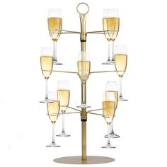 a wine glass holder with six champagne glasses on it