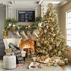 a collage of pictures with christmas trees and decorations in gold, silver and white